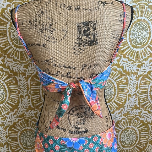 Agua Bendita Colorful Tile Print Lucille Top & Audrey Bikini Bottom Set size S - Picture 7 of 15